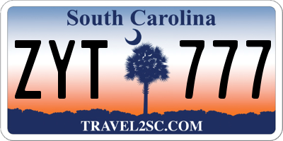 SC license plate ZYT777