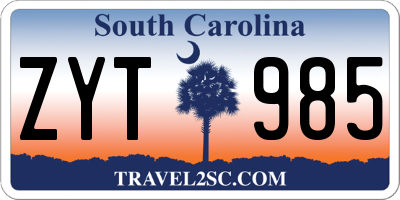 SC license plate ZYT985