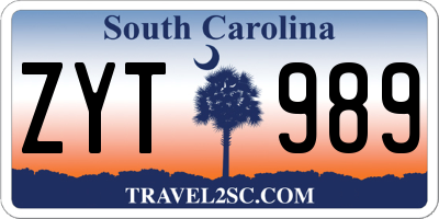 SC license plate ZYT989