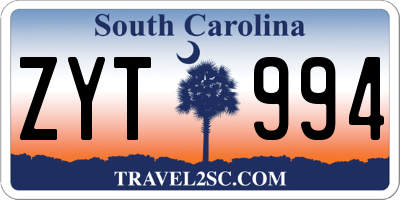 SC license plate ZYT994