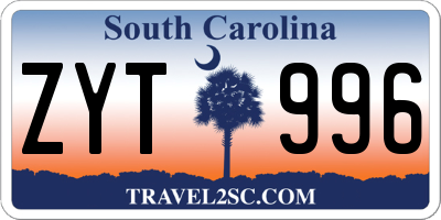 SC license plate ZYT996