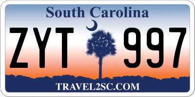 SC license plate ZYT997