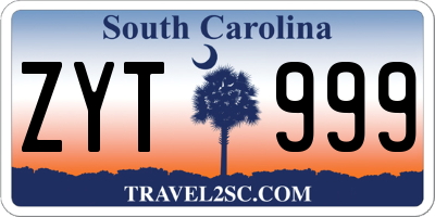 SC license plate ZYT999