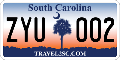 SC license plate ZYU002