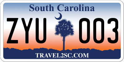 SC license plate ZYU003