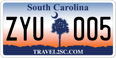 SC license plate ZYU005