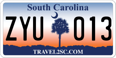 SC license plate ZYU013