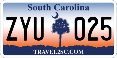 SC license plate ZYU025
