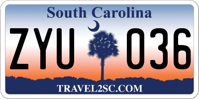 SC license plate ZYU036