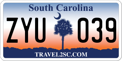 SC license plate ZYU039