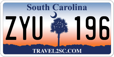 SC license plate ZYU196