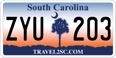 SC license plate ZYU203