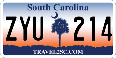 SC license plate ZYU214