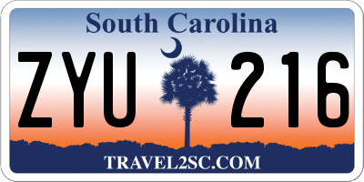 SC license plate ZYU216