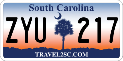 SC license plate ZYU217