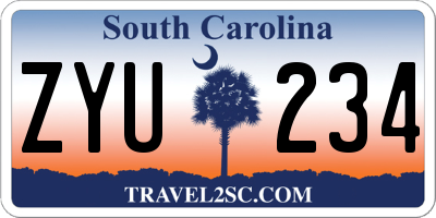 SC license plate ZYU234