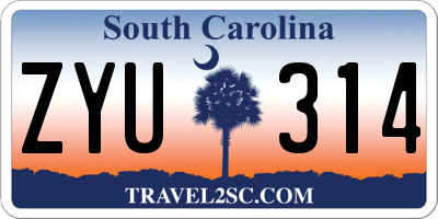 SC license plate ZYU314