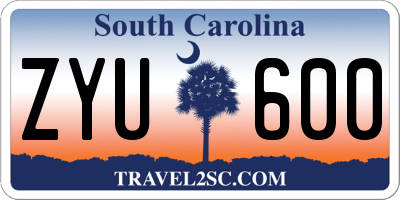 SC license plate ZYU600