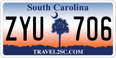 SC license plate ZYU706