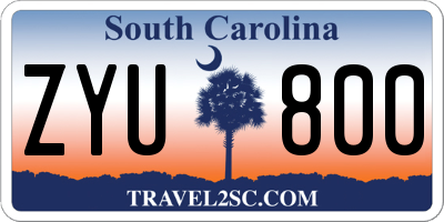 SC license plate ZYU800
