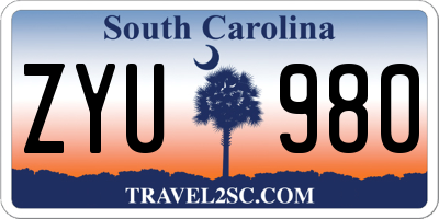 SC license plate ZYU980