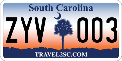 SC license plate ZYV003