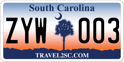SC license plate ZYW003