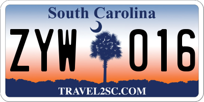 SC license plate ZYW016