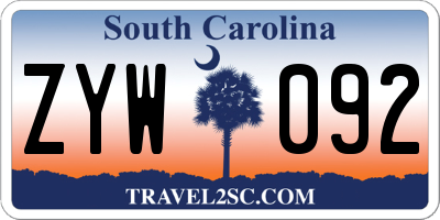 SC license plate ZYW092