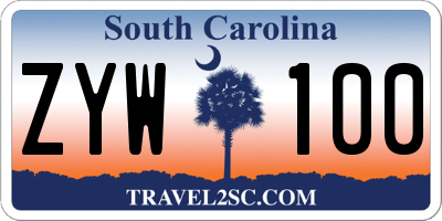 SC license plate ZYW100
