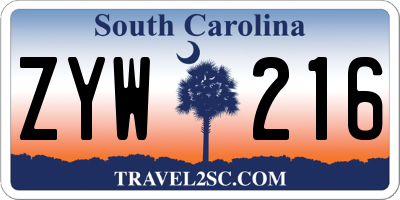 SC license plate ZYW216