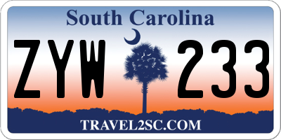 SC license plate ZYW233