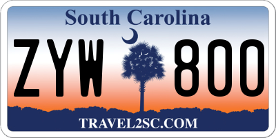 SC license plate ZYW800