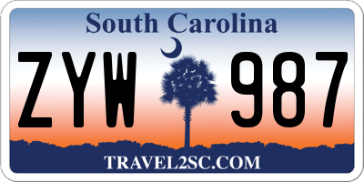SC license plate ZYW987