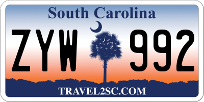 SC license plate ZYW992