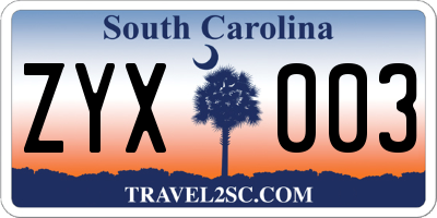 SC license plate ZYX003