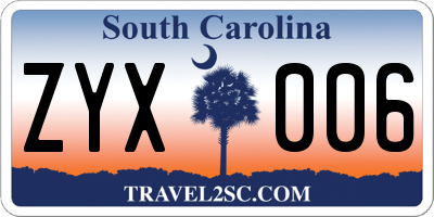 SC license plate ZYX006