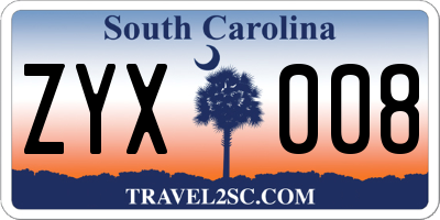 SC license plate ZYX008