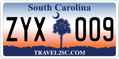 SC license plate ZYX009