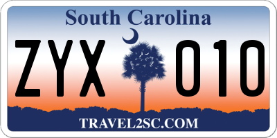SC license plate ZYX010