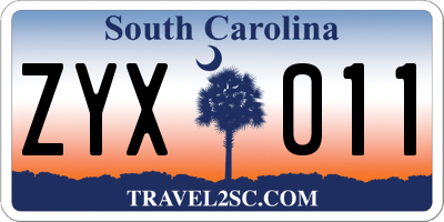 SC license plate ZYX011