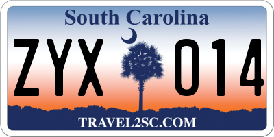 SC license plate ZYX014
