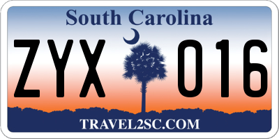SC license plate ZYX016