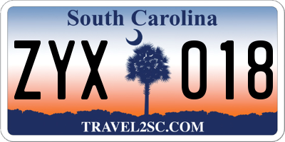 SC license plate ZYX018