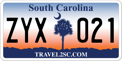 SC license plate ZYX021