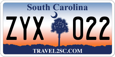 SC license plate ZYX022