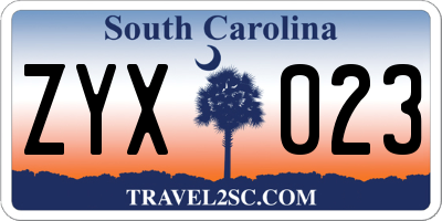 SC license plate ZYX023