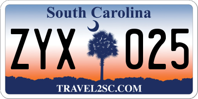 SC license plate ZYX025
