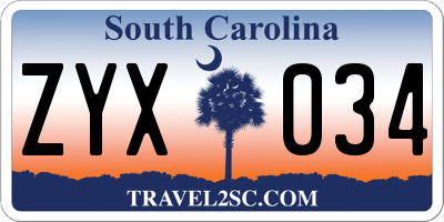 SC license plate ZYX034