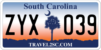 SC license plate ZYX039